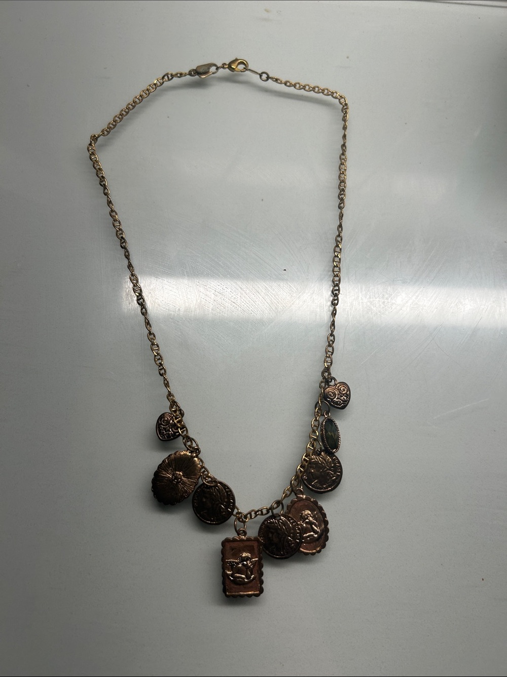 Gold-Tone Coin Charm Necklace with Mixed Medallions